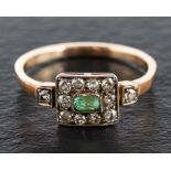An emerald and old-cut diamond ring,: estimated total diamond weight ca. 0.