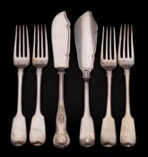 A set of four William IV silver Fiddle pattern dessert forks, maker Benjamin Stephens.