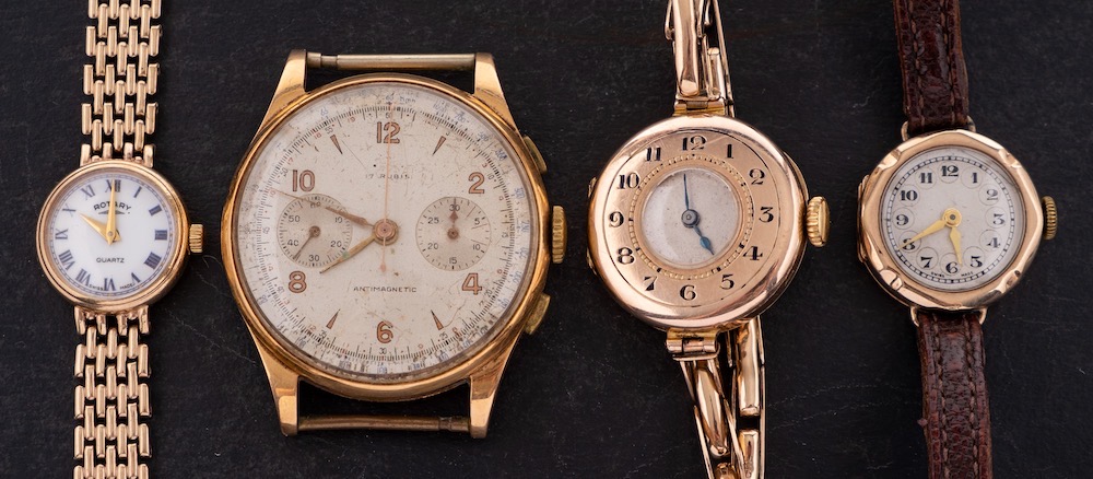 A 9ct gold rotary chronograph wristwatch: the silvered dial having a sweep seconds hand with