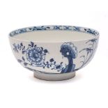 A Lowestoft blue and white slop bowl: painted in the 'Peony Fence Rock' pattern, circa 1770-80,