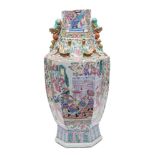 A large Chinese famille verte hexagonal vase for the Straits market: the neck applied with chilong