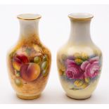 Two Royal Worcester porcelain vases: of shouldered oviform one painted with pink roses by G.