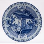 A Chinese blue and white basin: painted with a scene from 'The Romance of the Western Chamber'