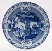A Chinese blue and white basin: painted with a scene from 'The Romance of the Western Chamber'