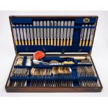 A cased Old English pattern plated flatware service: includes twelve table knives,