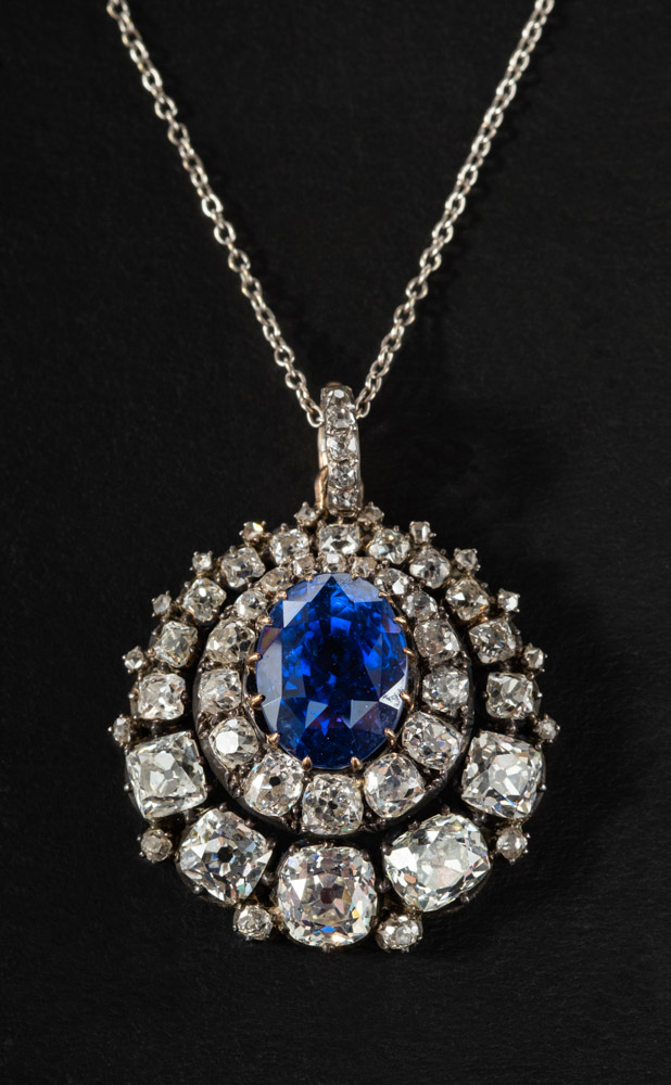 A mid Victorian, 18ct gold and silver, oval, mixed-cut, colour change sapphire and old,