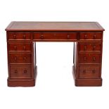 A mahogany pedestal desk in George III style, of recent manufacture,