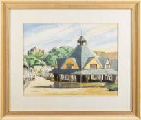 William A. Arnold [20th Century]- Dunster,:- signed, watercolour, pen and ink drawing 35 x 46cm.
