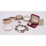 A mixed lot of silver wares, various makers and dates: includes; French oval snuff box, vesta case,