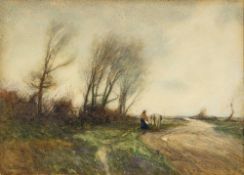 William Tatton Winter [1855-1928]- A country road,:- signed, watercolour, 24.