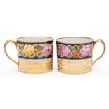 A pair of English porcelain porter mugs: of cylinder form,