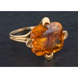 A cushion-cut citrine ring,: calculated weight of citrine ca.