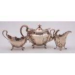 A George V silver three-piece bachelor's tea service, maker George Edwards & Sons, Glasgow,