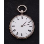 A silver ladies pocket watch: the Swiss bar movement having a cylinder escapement,