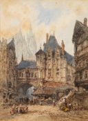 Paul Marny [1829-1914]- Cathedral town on the Continent,:- signed bottom right,
