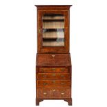 A late George II or George III burr walnut and burr yew bureau bookcase, circa 1760,