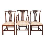 A set of eight mahogany and upholstered dining chairs in George III style, late 19th century,