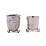 A Danish silver beaker: inscribed, of ovoid form, with beaded border and banded decoration,