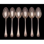 A set of six George III Hanoverian & shell pattern table spoons, maker Paul Callard, London,