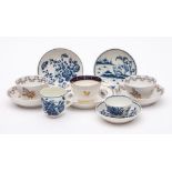 A group of late 18th/early 19th century English porcelain teawares: comprising a Worcester blue and