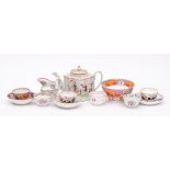 A group of New Hall porcelains: comprising a silver shaped teapot and cover enamelled in pattern no.