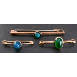 Three gemset bar brooches,: including an opal doublet bar brooch stamped '9CT', weight ca. 1.