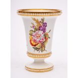 A Spode porcelain beaded footed beaker: painted front and verso with bouquets of wild flowers