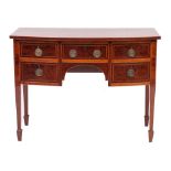 An Edwardian mahogany and sycamore strung bowfront dressing table or sideboard, early 20th century,