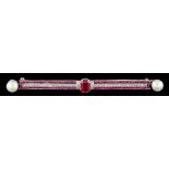 A 1920s French synthetic ruby and diamond brooch,