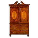 A fine mahogany and marquetry linen press in George III Sheraton style, 19th century,