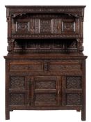 An oak court cupboard in 17th century style, late 19th century,