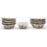 A Chinese famille rose nine-piece hors d'oeuvre's set: comprising eight sections around a central