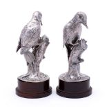 A pair of German silver models of woodpeckers, maker L Neresheimer & Co, Hanau,