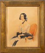 English School Circa 1840- Portrait of a young lady,:- half-length seated,