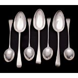 A set of four George III Scottish silver Old English pattern dessert spoons,