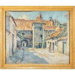 Rowley Smart [1887-1934]- The Court Yard, Moret-sur-Loing,:- signed, oil on board, 59 x 72cm.