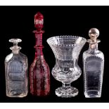 A mixed lot of glassware: comprising a Bohemian ruby flashed decanter and stopper,