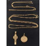A 9ct gold St Christopher and a Celtic cross pendant,