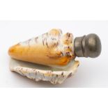An English porcelain novelty scent bottle: modelled in the form of a conch shell,