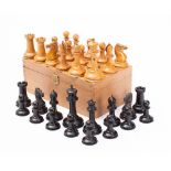 WITHDRAWN A mid 19th century Staunton pattern boxwood and ebonised unweighted chess set by Jaques: