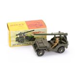 French Dinky Military 829 Jeep with Canon,: drab green with driver figure,
