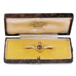 A 9ct gold and enamel RAF sweet heart brooch, 2.9g 4cm long.