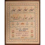 A framed 1933 Silver Jubilee silkwork tapestry: with banded decoration of Horseguards, Royal coach,