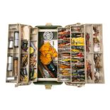 A collection of various lures and fishing equipment: various makers including John Burt & Co,