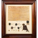 A framed display 'The Rules and Order of Cocking': with a copy of Ardesoif's Rules 1794 over four