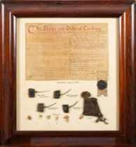 A framed display 'The Rules and Order of Cocking': with a copy of Ardesoif's Rules 1794 over four