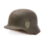 A Norwegian Army post-war German M1940 pattern steel helmet: with transfer Coat of Arms to either