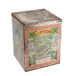 An early 20th century 'Lipton Ceylon' shop display tin: each side with polychrome lithograph of a