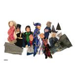 A group of ten 20th century papier mache Punch and Judy puppets: including Punch & Judy, Policeman,