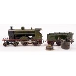 Bing O gauge 4-4-0 live steam locomotive and tender No 3410: GWR green with black and yellow